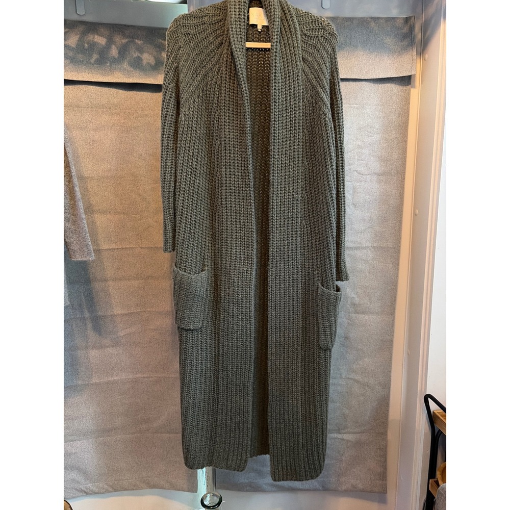Naked Cashmere Duster Cardigan Sweater Grey Waffle Knit Long Open Front Small